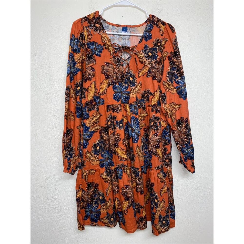 OLD NAVY Floral Dress Size M Long Balloon Sleeve Boho Peasant Cottagecore Tiered